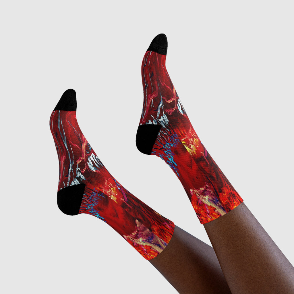 Azuel  Collection - Red Abstract Crew Socks