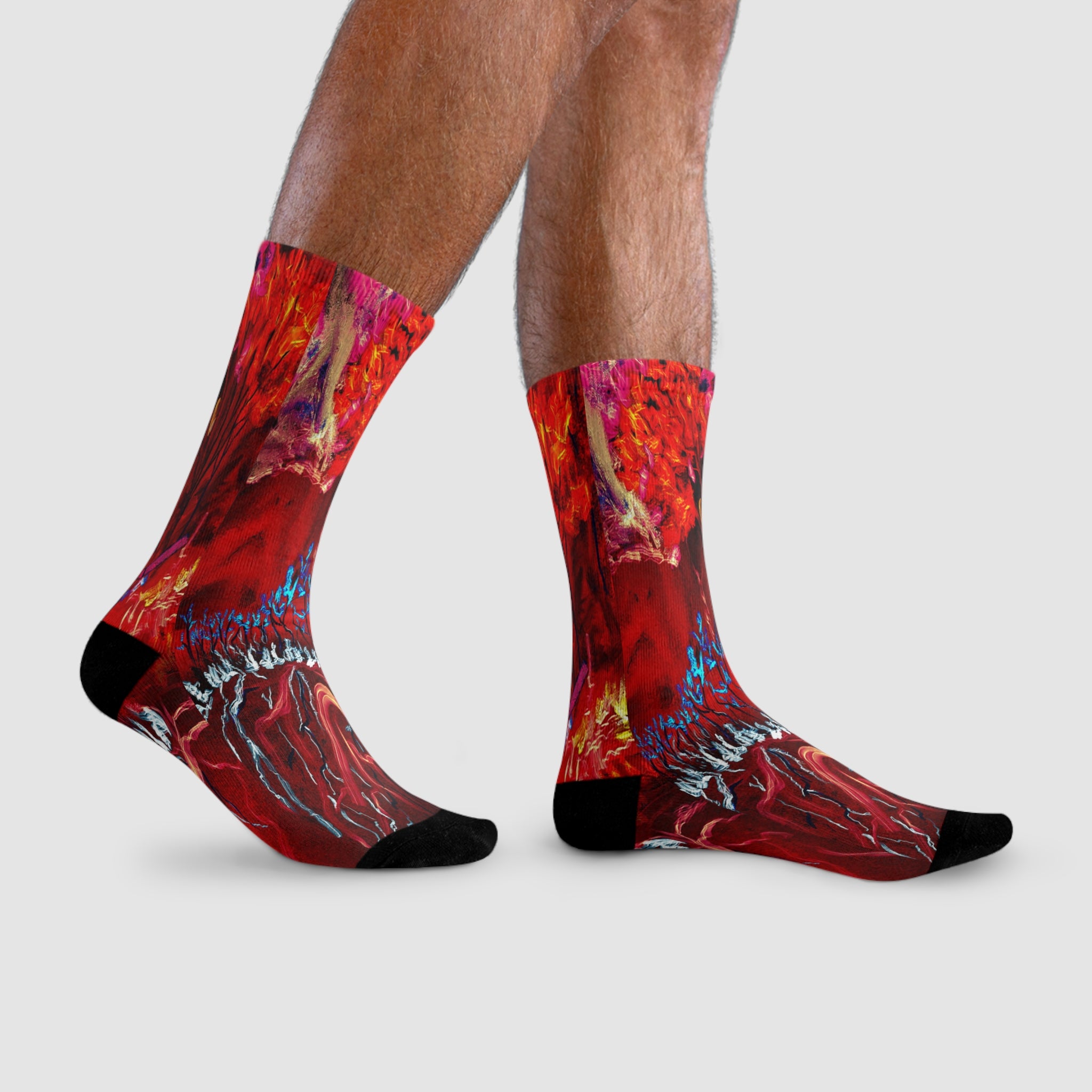 Azuel  Collection - Red Abstract Crew Socks